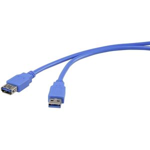 Renkforce USB 3.2 Gen 1 (USB 3.0) Verlengkabel 1.00 m Blauw Vergulde steekcontacten [1x USB 3.2 Gen 1 stekker A (USB 3.