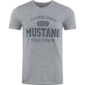 Mustang Heren T-Shirt Basic Print Tee regular fit Grijs S Ronde Hals Volwassenen Opdruk Print Shirts