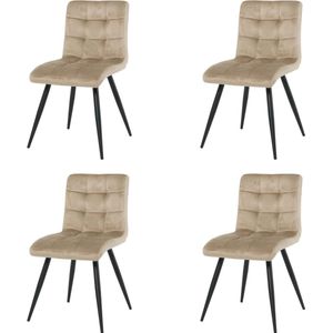 Nuvolix velvet eetkamerstoelen set van 4 ""Londen"" - eetkamerstoel - velvet stoel - beige