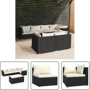 The Living Store Lounge set - Poly rattan - Waterbestendig - Modulair design - Comfortabele kussens - Zwart/ Crème - PE-rattan. gepoedercoat staal en kunststof - Afmetingen- 70 x 70 x 60.5 cm - Montage vereist