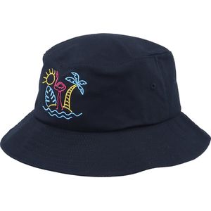 Hatstore- Neon Summer Beach Flamingo Black Bucket - Iconic Cap
