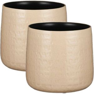 Mica Decorations - Plantenpotten/bloempotten 2x stuks - Keramiek beige - D19 cm