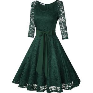 Vintage bruidsmeisjesjurken voor dames voor bruiloften, knielange kanten jurken, cocktailjurken, baljurken Donkergrijs S