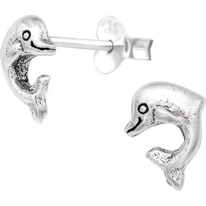 Joy|S - Zilveren dolfijn oorbellen - 7 x 6 mm - geoxideerd - kinderoorbellen