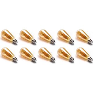 Kooldraadlamp - 10 stuks - E27 Edison ST64 - amber glas | LED 4W=38W gloeilamp | FLAME filament 2200K