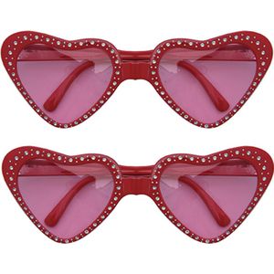Hippie Flower Power - Zonnebril - 2 stuks - hartjes glazen - rood