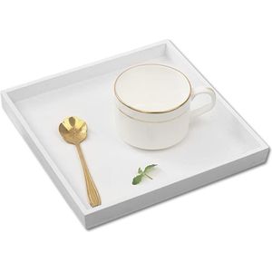 Wit decoratief dienblad, houten dienblad voor sieraden en levensmiddelcosmetica, 20 x 20 cm
