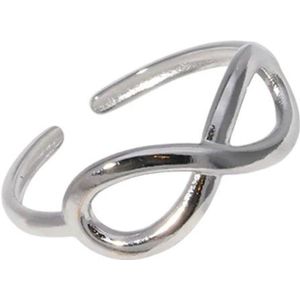 Aramat Jewels - Stalen Verstelbare Open Ring - Infinity Symbool - One Size - Zilverkleur-Moederdag - vrouw- tijdloos - cadeau - Feest - Festival