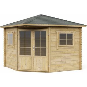 Interflex tuinhuis - blokhut - geïmpregneerd hout - inclusief dakshingles - 300 x 300 cm - 3055K