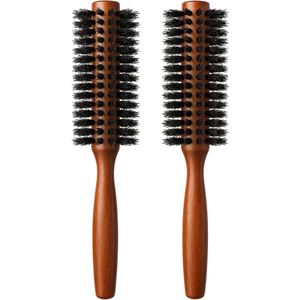 COCHO® Ronde haarborstels met wildzwijnhaar - 2 stuks - Houten borstels met natuurlijke haren - Antistatisch en hittebestendig