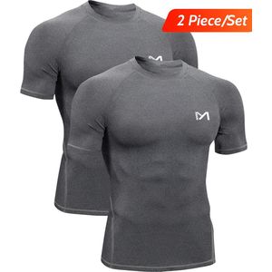 MEETYOO 2 Artikelen Sport Tanktop Heren - Sportkleding Man -Compressieoverhemden voor heren korte mouwen Workout -shirt - T-Shirt Heren - Fitnesskleding - Jongens Kleding voor Fitness, CrossFit & Gym -Grijs-XL