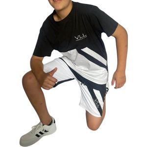 Trainingspak zwart | wit jongens - tracksuit kort jongens - kinderen - maat 128