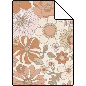 Proefstaal ESTAhome behang retro bloemen terracotta en lichtbeige - 26.5 x 21 cm - 131247-S