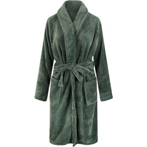 Relax Company - Unisex badjas fleece - sjaalkraag - Groen - maat L/XL