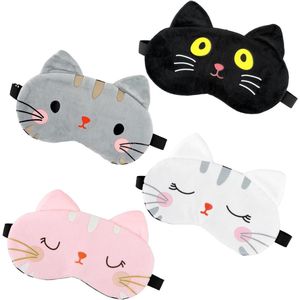 4 stuks pluche slapende oogbedekking harige slaapmaskers zachte comfortabele blinddoek regenboog elastisch imitatiebont oogschaduw voor volwassenen kinderen reizen dutje slapen (roze + wit + .