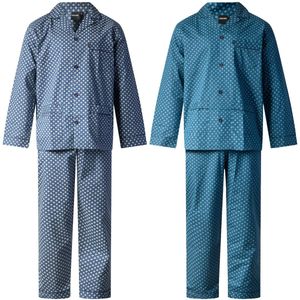 Gentlemen - 2 klassieke heren pyjama's 9453 met doorknoop - 100% katoen - donkerblauw - maat S