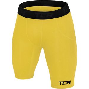 TCA Jongens SuperThermal Compressie Basislaag Thermische Onderbroek Shorts - Geel, 12-14 Jaar