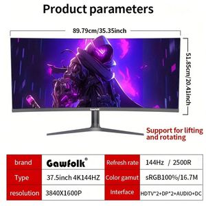 Gaming Monitor – Gaming Scherm – Curved Monitor – Ultrawide Display – 37,5 Inch 4K UHD – 144Hz Refresh Rate – 2500R Curved Scherm – Hoogte Verstelbaar VA Paneel
