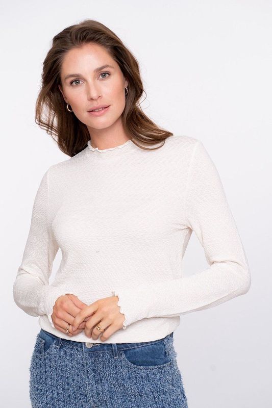 Tops - Off-white - 52565-47 - Aangesloten Pasvorm - Lange Mouwen - Ruffle Kraag