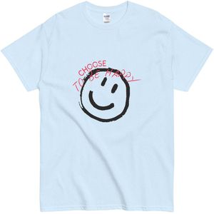 Dames & Heren T Shirt - Motiverende Positieve Quote: Choose to be Happy - Smiley Opdruk - Blauw - S