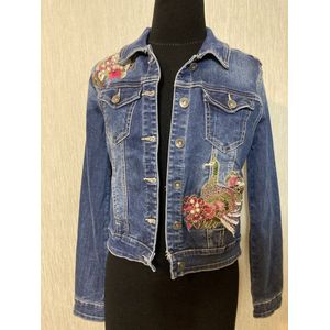 Jeans vest met broderie en parels, maat M