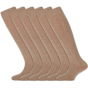 Meisjes sokken | Kniekousen met kabelpatroon | Merk: Yellow Moon | Kleur: Beige | Maat: 19 t/m 42 | 6 Paar