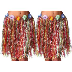 Fiestas Guirca Hawaii verkleed rokje - 2x - voor volwassenen - multicolour - 50 cm - hoela rok