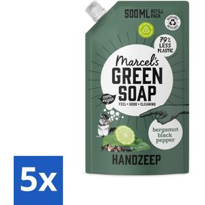 5 x Marcel's Green Soap - Handzeep - Bergamot & Black Pepper - Natuurlijke verzorging - 500 ml - Glycerine Zeep - Vegan Zeep - Plasticvrij