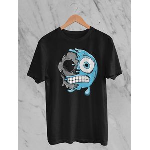 Feel Free - Halloween T-Shirt - Smiley: Bevroren gezicht - Maat XL - Kleur Zwart