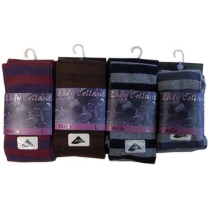 Dames collant 80% katoen- fantasie bi-colheel- 5 stuks - maat L - Assortiment kleuren