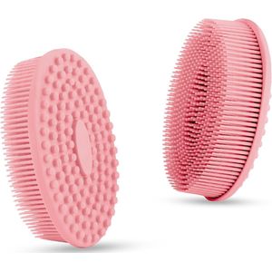 2 stuks - Siliconen Badborstel - Handborstel - lichaamsscrubber - Lichaamsborstel - Doucheborstel - Scrubborstel - Massage - Diep Reinigend - Exfoliërende - Ergonomisch Handvat - roze