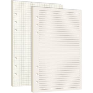 Vervangpapier voor losbladige notitieboeken met 6 gaten - 6-gaats navulbaar insteekpapier - A5 gelinieerd + raster - geschikt voor notitieboeken, dagboeken, schetsen - 2 pakken - 180 vellen