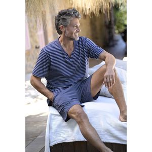 Ringella Herenpyjama – Korte Mouwen & Short – Donkerblauw/Blauw Gestreept – 100% Katoen - Maat 54 (XL)