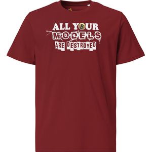 Destroyed Models - Unisex - 100% Biologisch Katoen - Kleur Bordeaux Rood - Maat S | Bitcoin cadeau| Crypto cadeau| Bitcoin T-shirt| Crypto T-shirt| Crypto Shirt| Bitcoin Shirt| Bitcoin Merch| Crypto Merch| Bitcoin Kleding