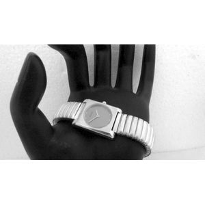 Hetty'S - Modern strak horloge - geheel echt zilver - vierkante  klok - flex band