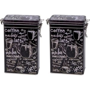 2x stuks zwart rechthoekig koffieblik/bewaarblik 19 cm - Koffie voorraadblikken - Koffiepads/koffiecups voorraadbussen