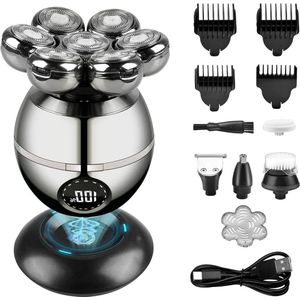6-in-1 kaalscheerapparaat met 7 rotatiekoppen en trimmer voor heren - oplaadbaar & onderhoudsvrij