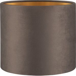 Home Sweet Home - Fluweel - Velvet Lampenkap - Cilinder - Grey + goud - Luxe stijl - ø20 x 17 cm - E27 fitting - voor tafellampen en Pendellamp - voor woonkamer en eetkamer