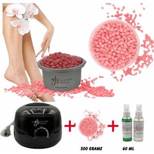 Guardian Beauty Wax Warmer - Ontharingset - Zwart - 500g Rose Harde Wasbonen - 60ml Pre en Na Wax Spray - Met Gratis 20 stuks Spatels