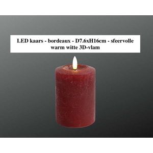 LED kaars - bordeaux - D7.6xH16cm - sfeervolle warm witte 3D-vlam