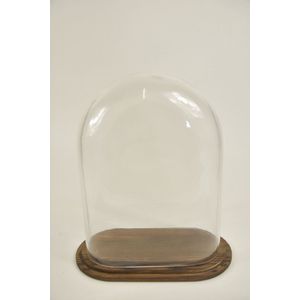 Stolp ovaal-L- helder glas -24x12,5x30cm-bruin houten plateau