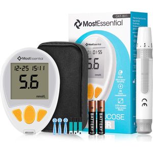 MostEssential Premium Glucosemeter Startpakket - Bloedsuikermeter - Bloedglucosemeter - Diabetes Meter - Alles in één set - Inclusief Opbergtas, Prikpen, 10 Teststrips & 10 Lancetten
