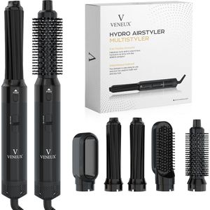 VENEUX® Premium Multistyler - Fohnborstel - Airstyler - Krultang - Krulborstel - Krultang 5 in 1 - Haarborstel - Zwart - 5 Opzetstukken + Kammenset 9-Delig