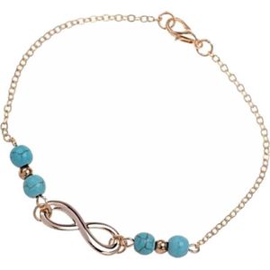 Fako Bijoux® - Enkelbandje - Enkelsieraad - Infinity Turquoise Duo - Goudkleurig - 25cm