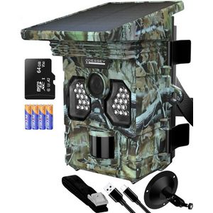 ODESSEY WildCamera met Zonnepaneel - 4K - 48MP - 64GB SD - met Nachtzicht - voor Buiten - Infrarood