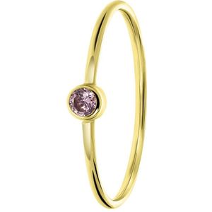 Lucardi Dames Ring licht roze zirkonia - Ring - Cadeau - Moederdag - 14 Karaat Goud - Geelgoud