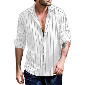 LVCBL Gestreept Overhemd met Knoopsluiting voor Heren - Lange Mouwen met Kraag wit maat M