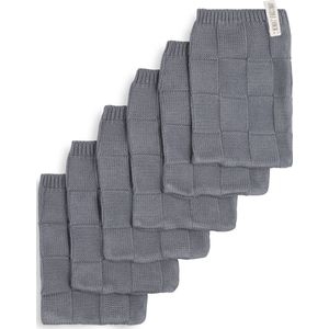 Knit Factory Gebreide Washandje Ivy - Washand - Med Grey - Grijs - 12x24 cm - Katoen