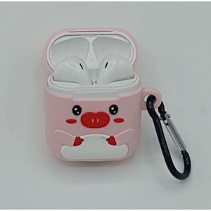 Cartoon Silicone Case voor Apple Airpods - pretty piggy  - met karabijn