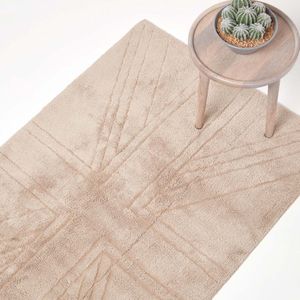 Homescapes 100% katoenen vloerkleed Union Jack effen reliëf mat beige, 90x150 cm